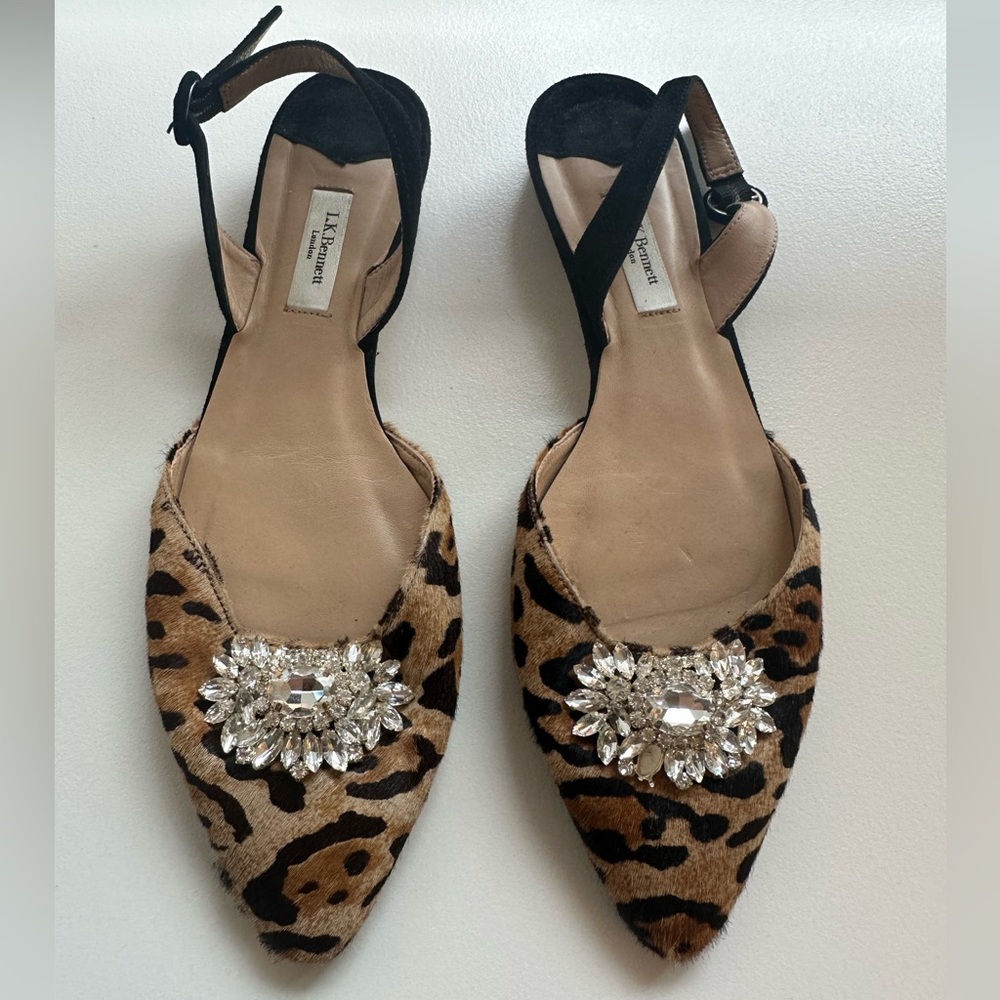 LK Bennett Leopard Suede Flats with Crystal Embellishment